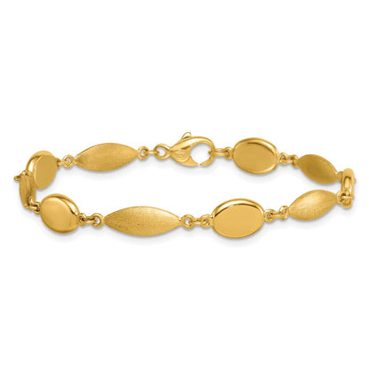 14K Yellow Gold Polished And Brushed 7.5mm Fancy Oval and Round Link 7.25 Inch Bracelet