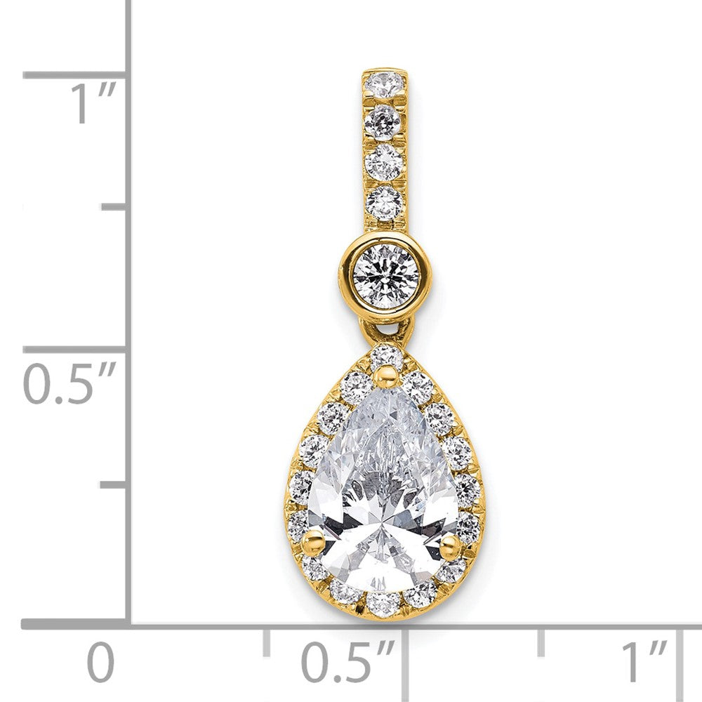 14K Yellow Gold 2 carat Lab Grown Diamond VS+ F+ Pear Complete Halo Pendant