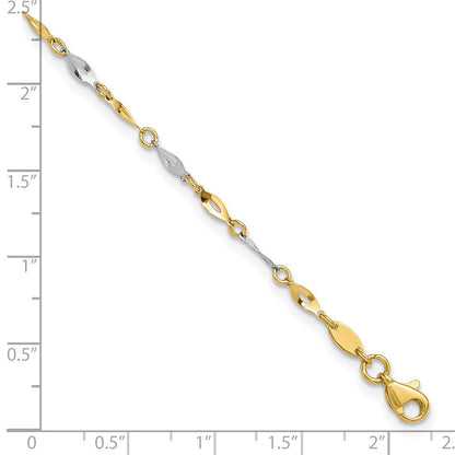 14K Two-Tone Gold Polished Twisted Link 9 Inch Plus 1 Inch Extender - Total 10 Inch Anklet