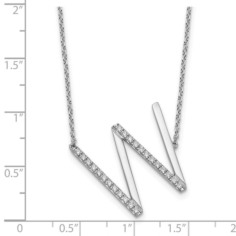 14K White Gold Sideways Diamond Initial W 18 Inch Necklace