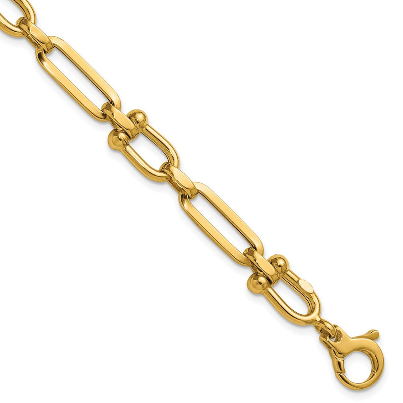14K Yellow Gold Polished 7.3mm Fancy Cable Link 7.75 Inch Bracelet