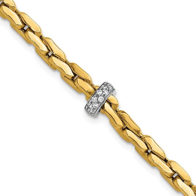 14K Two-Tone Gold Two-tone Polished Fancy Link with CZ Bead 7.5 Inch Bracelet