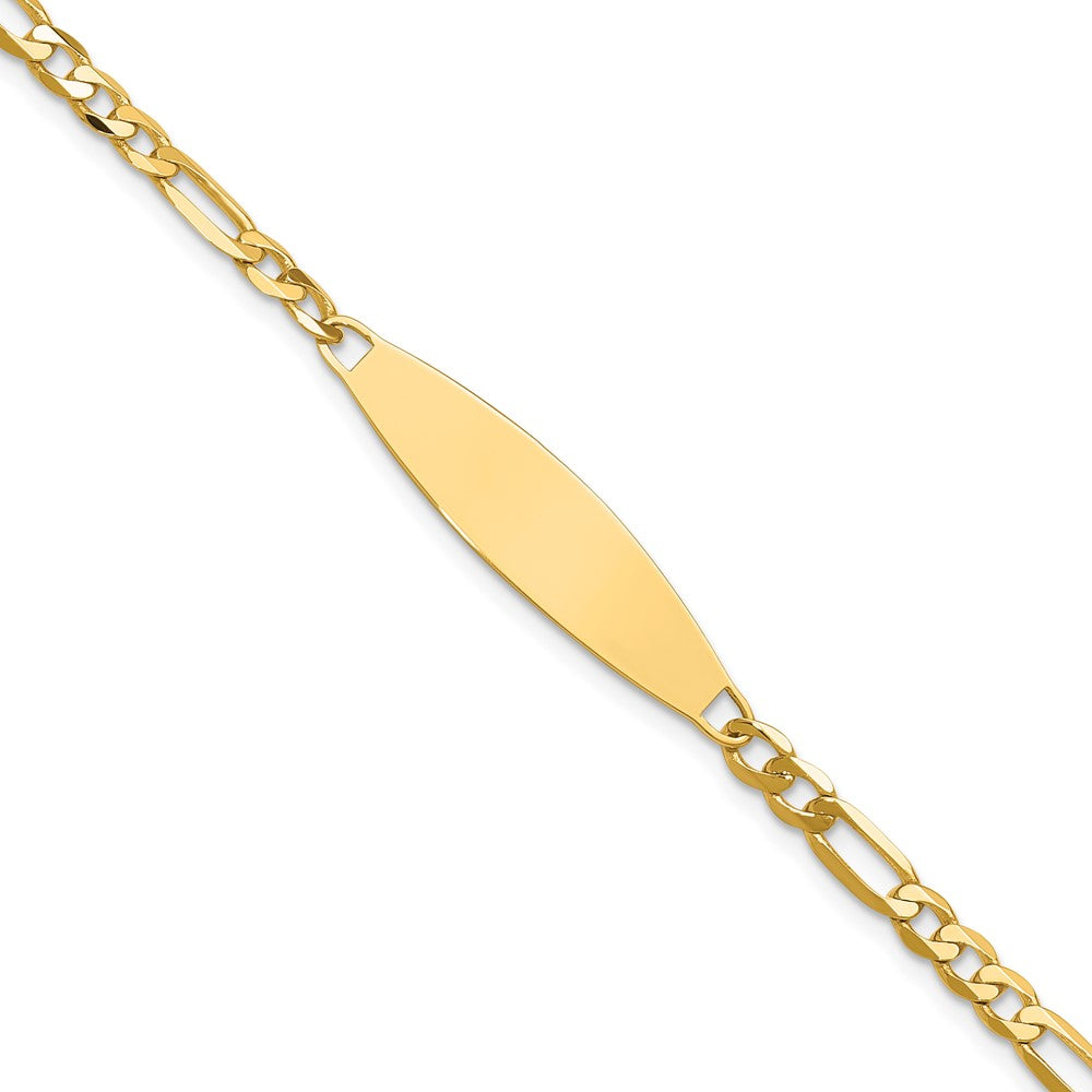 14K Yellow Gold Polished Solid Chain/Solid Plate 3.0mm Figaro Link 29x7.5mm Plate 8 Inch ID Bracelet