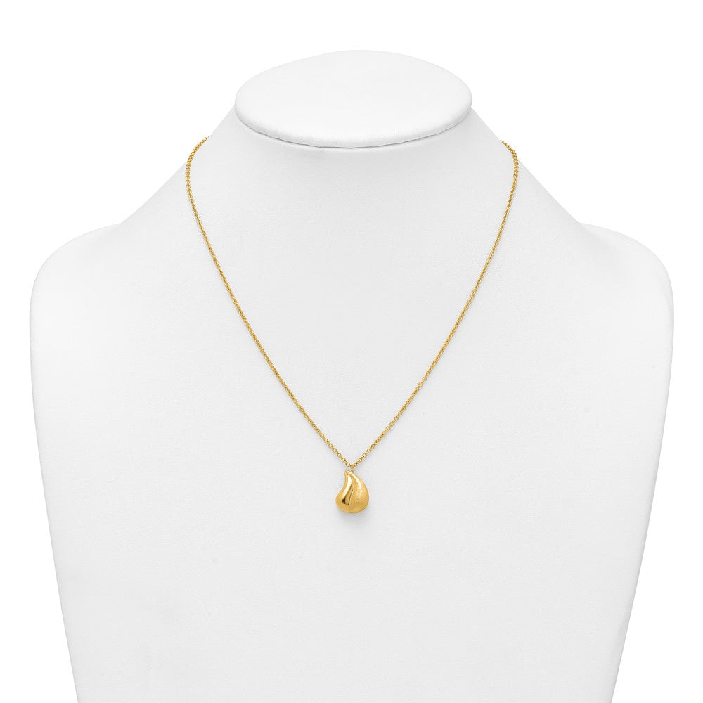 14K Yellow Gold Polished And Brushed Curved Teardrop 16 Inch Necklace Plus 2 Inch Extender