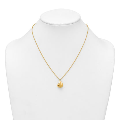 14K Yellow Gold Polished And Brushed Curved Teardrop 16 Inch Necklace Plus 2 Inch Extender