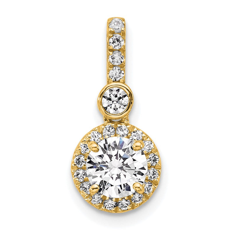 14K Yellow Gold 1 carat Certified Lab Grown Diamond VS/SI+ G+ Round Complete Halo Pendant