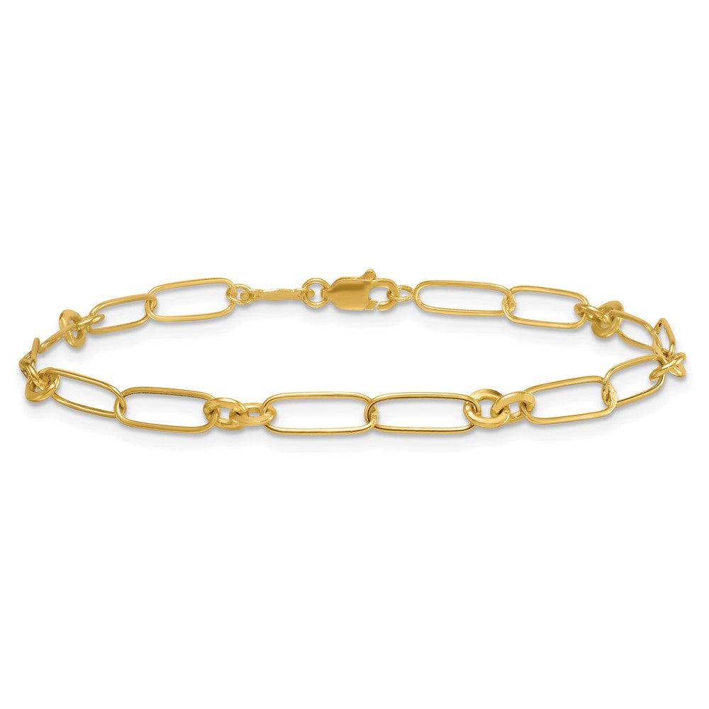 14K Yellow Gold Polished Paperclip and Round Fancy Link 7.5 Inch Bracelet