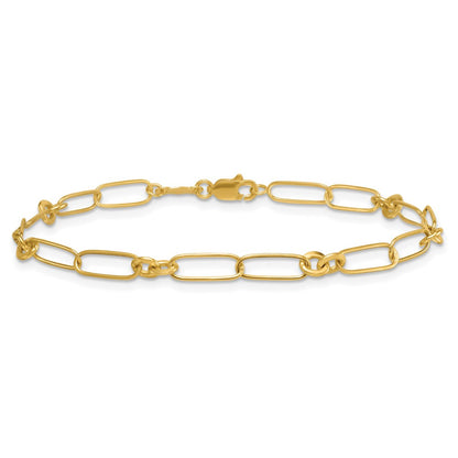 14K Yellow Gold Polished Paperclip and Round Fancy Link 7.5 Inch Bracelet
