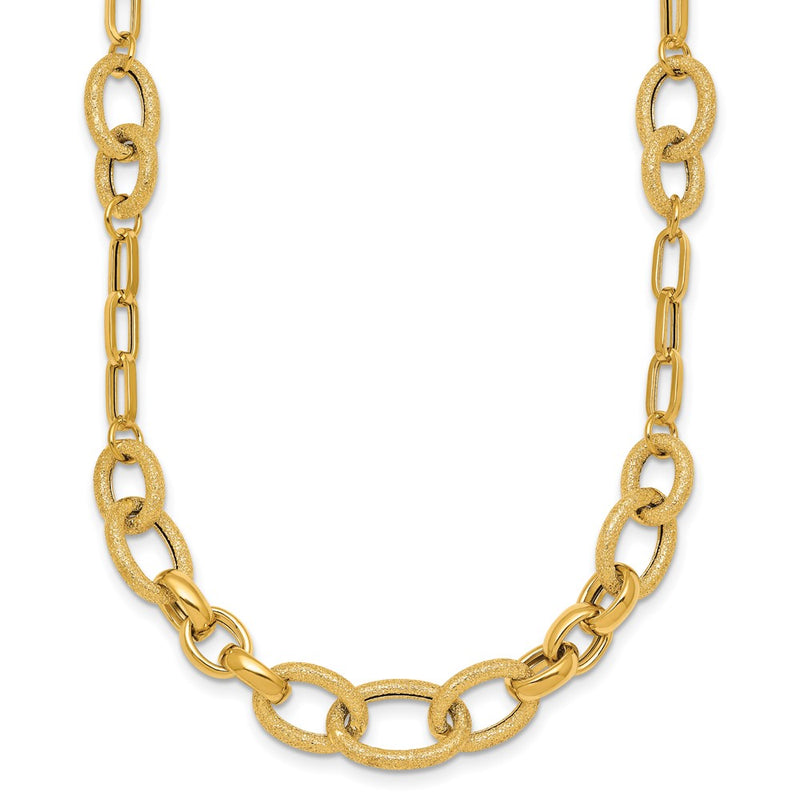 14K Yellow Gold Polished and Textured Link 17.25 Inch Necklace