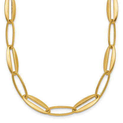 14K Yellow Gold Brushed and Polished 7.25mm Long Oval Link 18 Inch Necklace