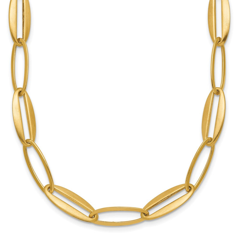 14K Yellow Gold Brushed and Polished 7.25mm Long Oval Link 18 Inch Necklace