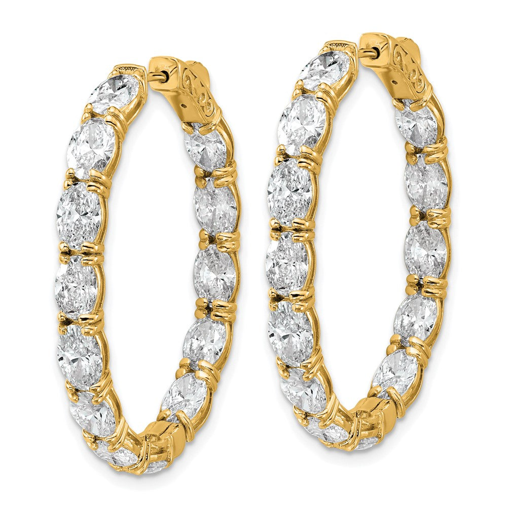 14K Yellow Gold Certified Oval and Round VS DEF Diamond Inside/Outside Hoop Earrings