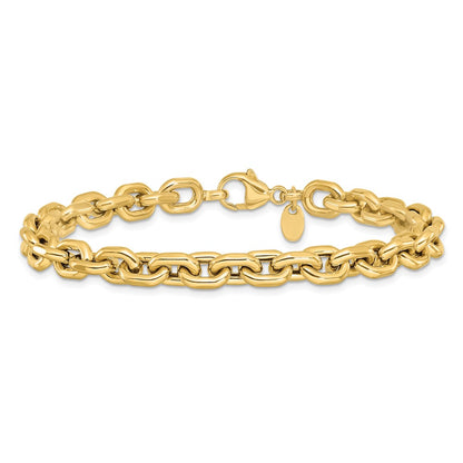 14K Yellow Gold Polished 6.8mm Fancy Cable Link 8 Inch Bracelet