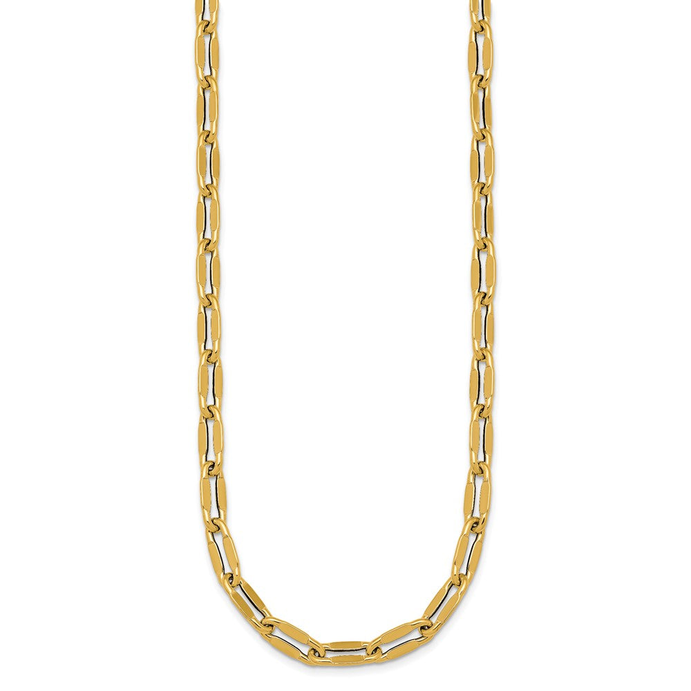 14K Yellow Gold Polished 5.5mm Flattened Oval Cable Fancy Link 18 Inch Necklace