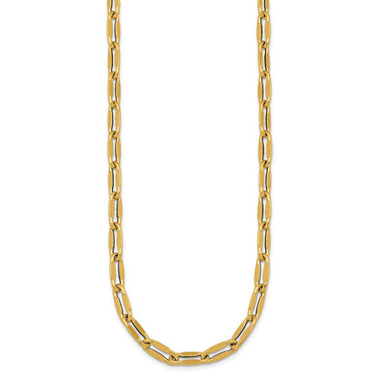 14K Yellow Gold Polished 5.5mm Flattened Oval Cable Fancy Link 18 Inch Necklace