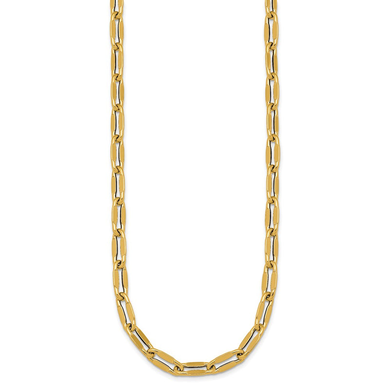 14K Yellow Gold Polished 5.5mm Flattened Oval Cable Fancy Link 18 Inch Necklace