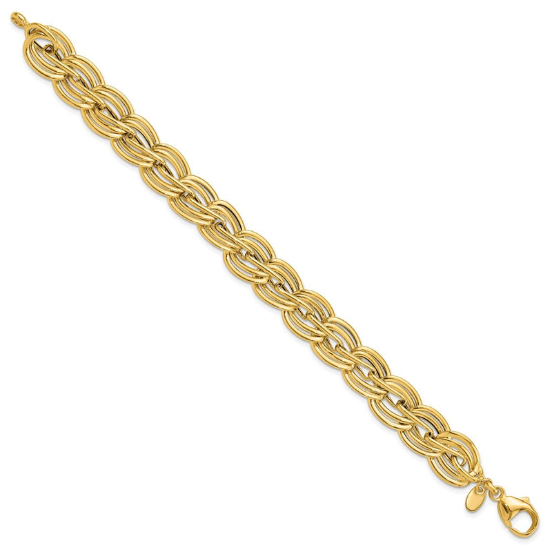 14K Yellow Gold Polished 12mm Fancy Link Chain Bracelet