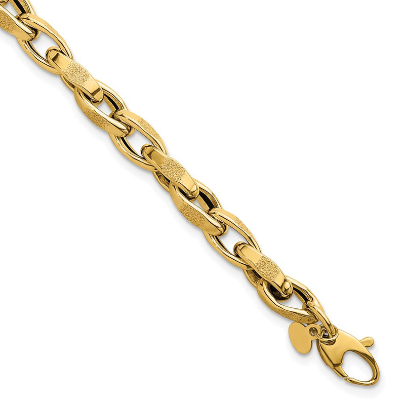14K Yellow Gold Polished Fancy Textured Oval Twisted Open Link Chain Bracelet