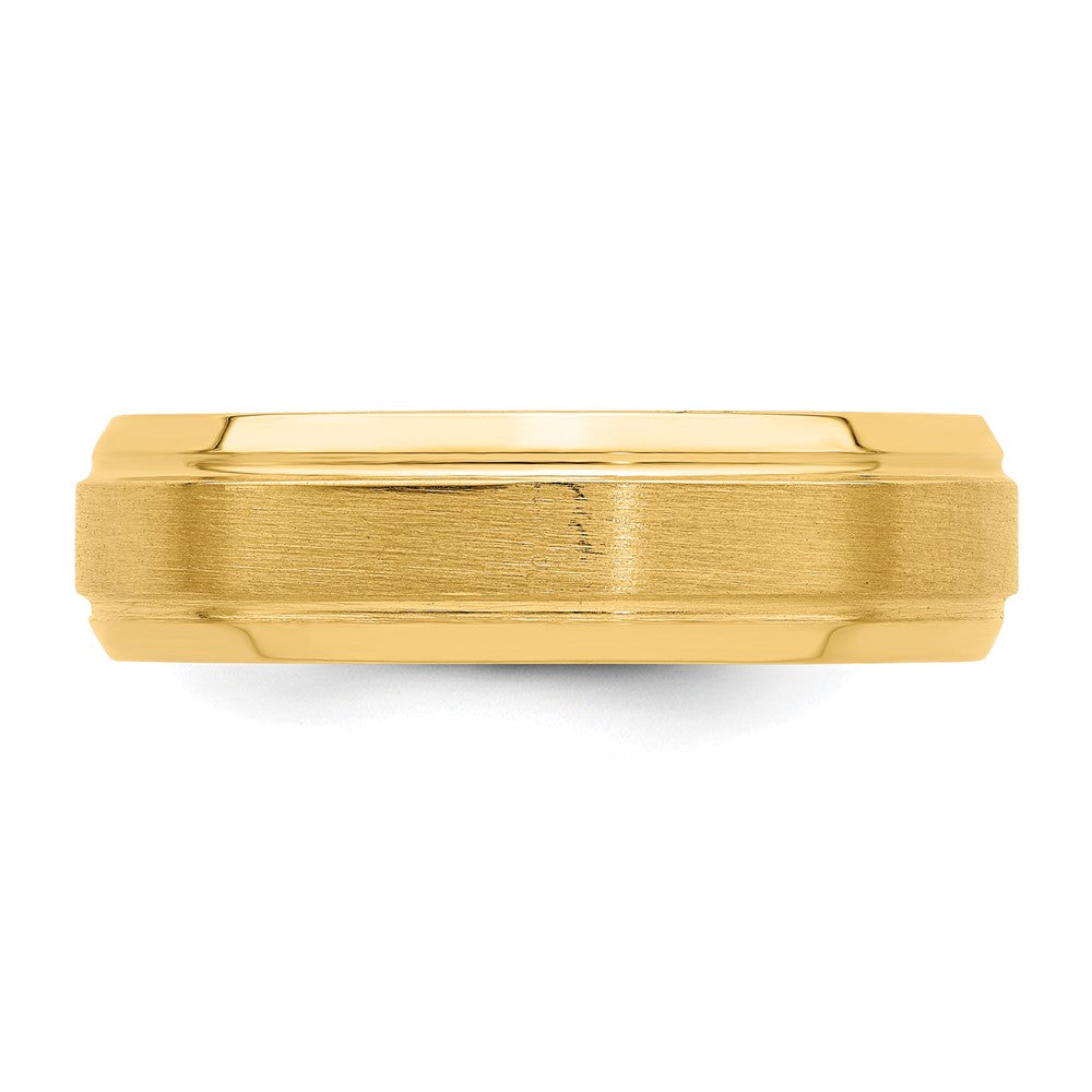 14K Yellow Gold 6mm Lightweight Comfort Fit Brushed Satin/Polished Line Edge Wedding Band Ring