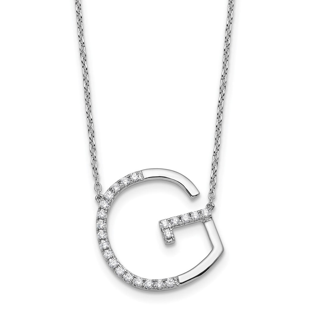 14K White Gold Sideways Diamond Initial G 18 Inch Necklace