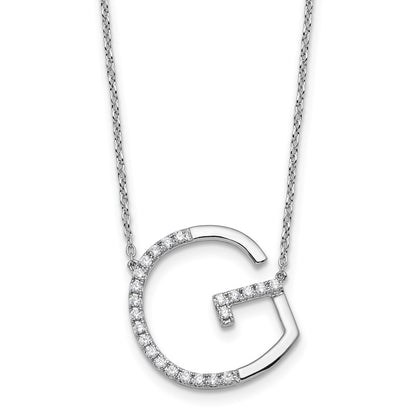 14K White Gold Sideways Diamond Initial G 18 Inch Necklace