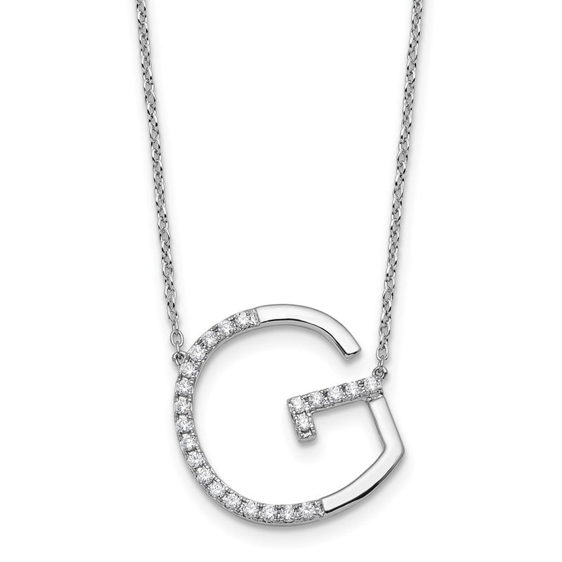 14K White Gold Sideways Diamond Initial G 18 Inch Necklace