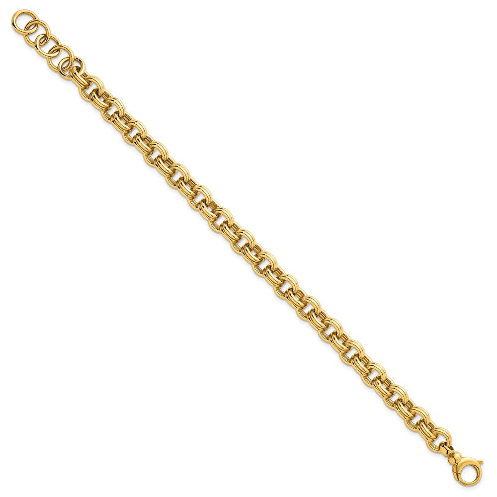 14K Yellow Gold Polished 8.5mm Lightweight Double Link Cable 7.5 Inch Bracelet Plus 0.75 Inch Extender