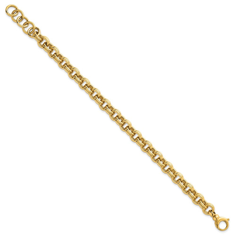 14K Yellow Gold Polished 8.5mm Lightweight Double Link Cable 7.5 Inch Bracelet Plus 0.75 Inch Extender