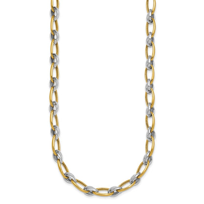 14K Two-Tone Gold Two-tone Polished 7mm Fancy Oval Chain 17.75 Inch Necklace