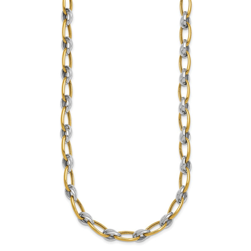 14K Two-Tone Gold Two-tone Polished 7mm Fancy Oval Chain 17.75 Inch Necklace