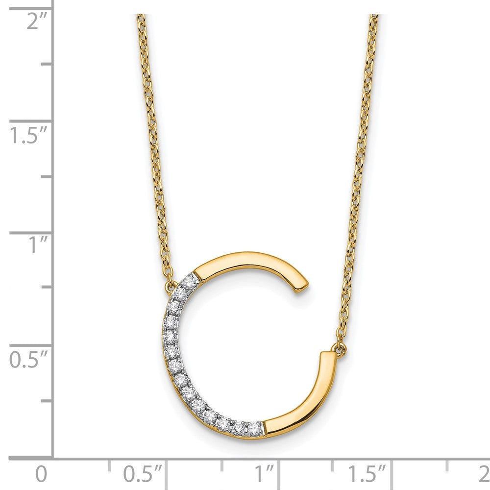 14K Yellow Gold Sideways Diamond Initial C 18 Inch Necklace