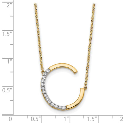 14K Yellow Gold Sideways Diamond Initial C 18 Inch Necklace