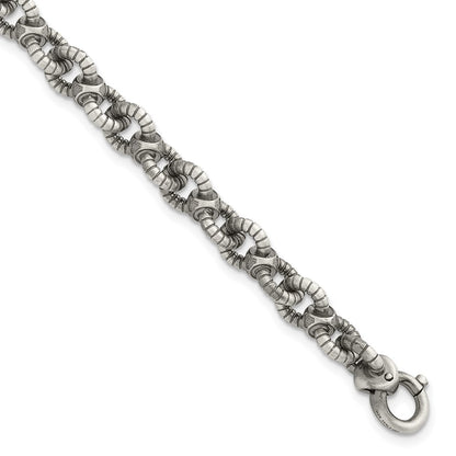 Sterling Silver Black Ruthenium-plated Brushed Fancy Textured Cable Link Mens Chain Bracelet