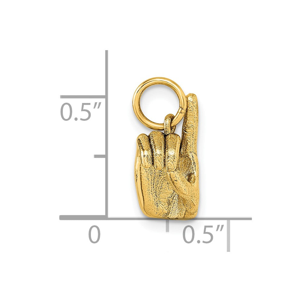 14K Yellow Gold American Sign Language Alphabet Fingerspelling Sign D Pendant