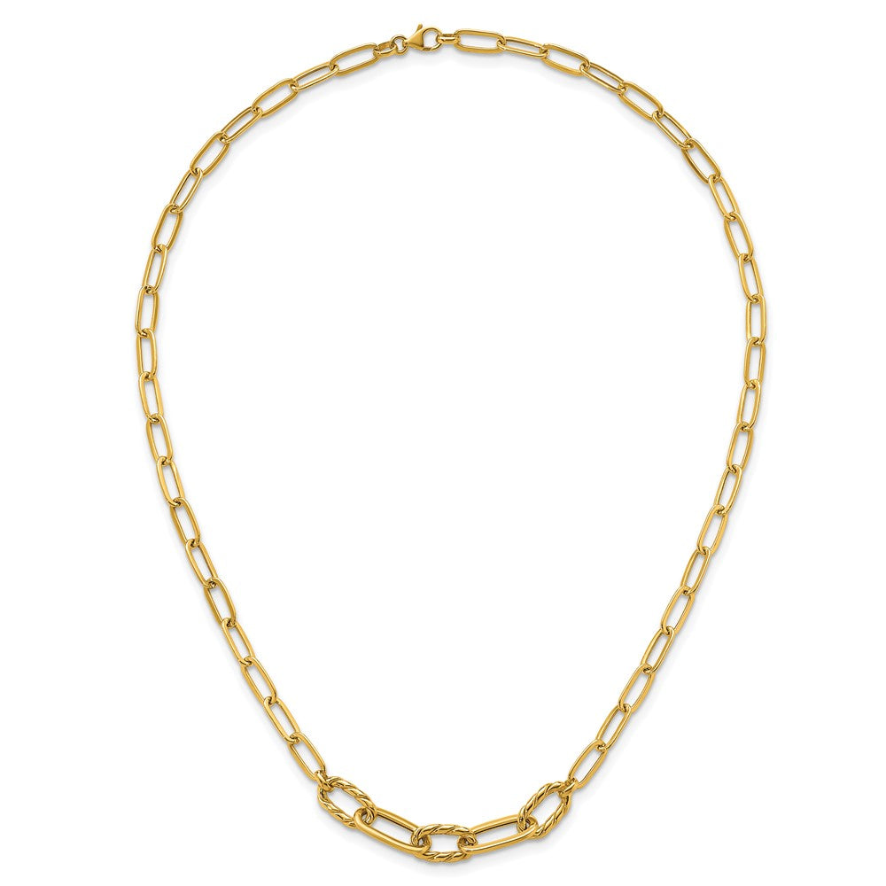 14K Yellow Gold Polished Fancy Oval and Twisted Link 18 Inch Paperclip Necklace