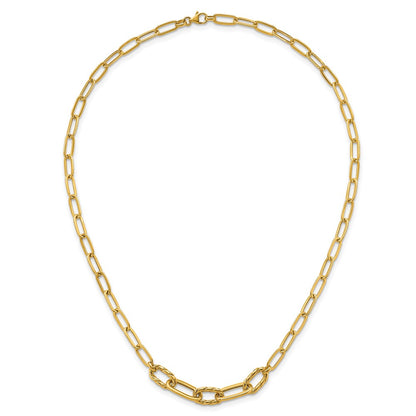 14K Yellow Gold Polished Fancy Oval and Twisted Link 18 Inch Paperclip Necklace