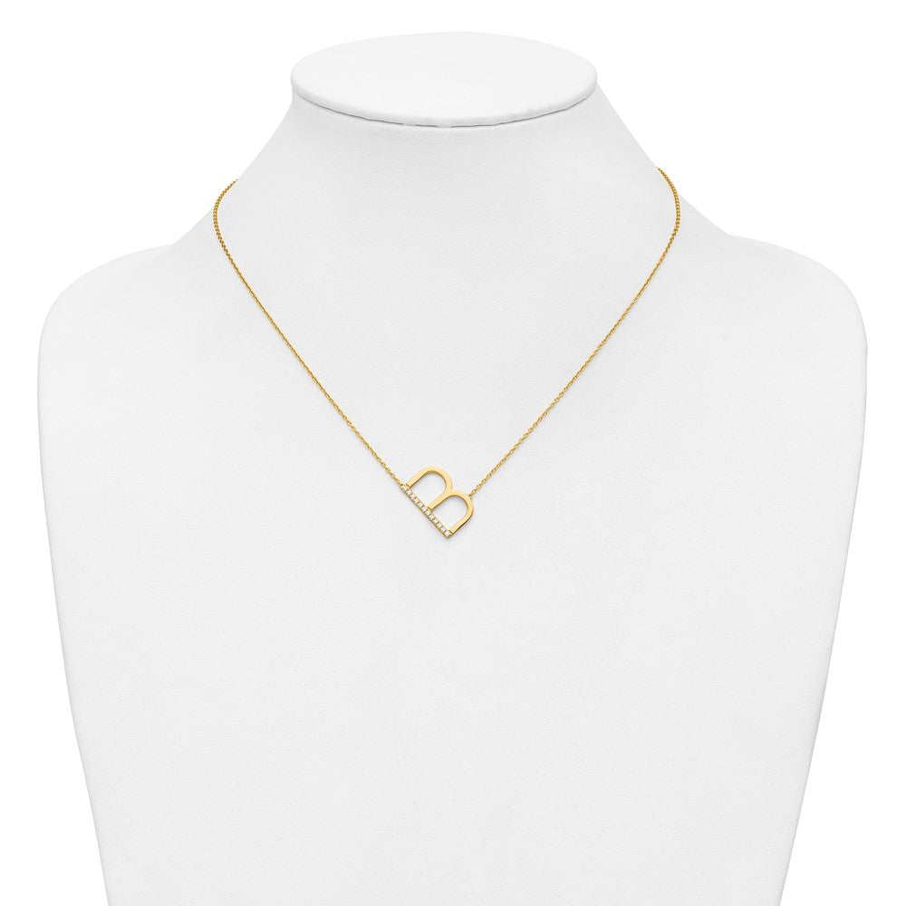 14K Yellow Gold Sideways Diamond Initial B 18 Inch Necklace