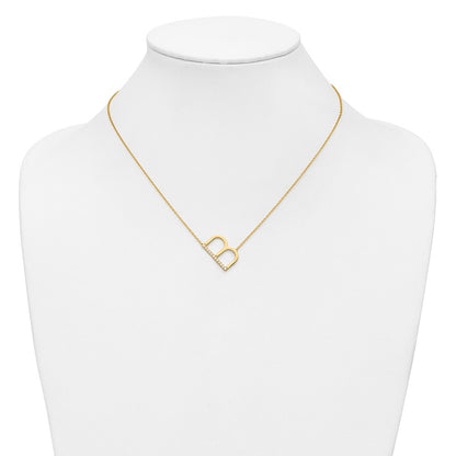14K Yellow Gold Sideways Diamond Initial B 18 Inch Necklace
