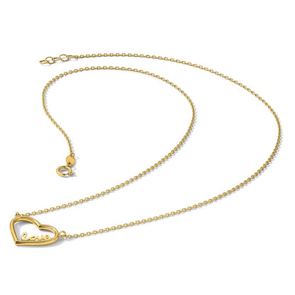 14K Yellow Gold Polished Open Heart with LOVE Inside 17 Inch Necklace Plus 0.5 Inch Extender