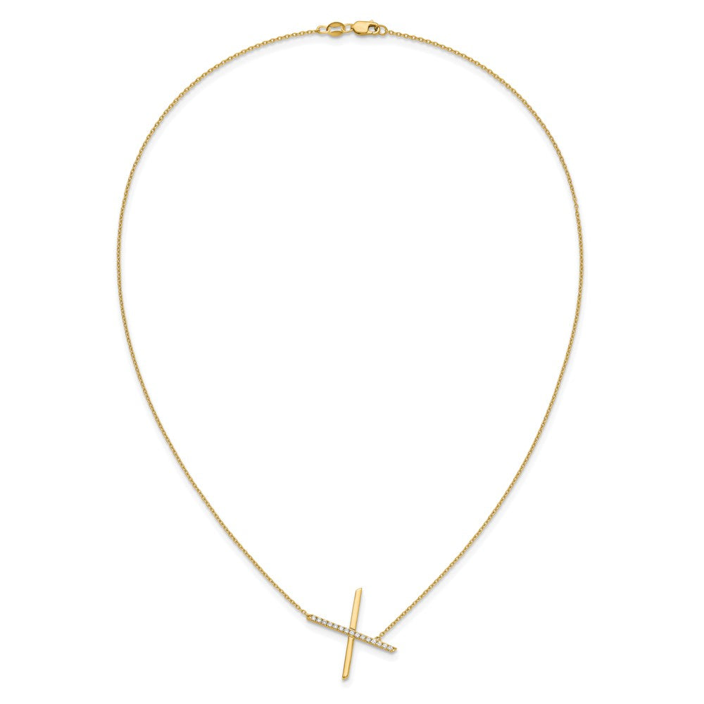 14K Yellow Gold Sideways Diamond Initial X 18 Inch Necklace