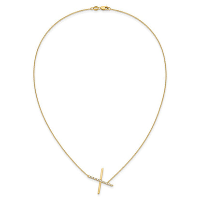 14K Yellow Gold Sideways Diamond Initial X 18 Inch Necklace