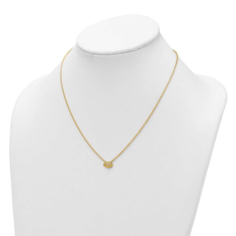 14K Yellow Gold Polished and Hammered 1/20 carat Diamond Evil Eye 18 Inch Necklace