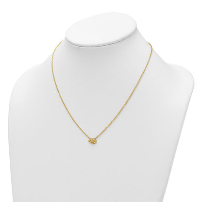 14K Yellow Gold Polished and Hammered 1/20 carat Diamond Evil Eye 18 Inch Necklace