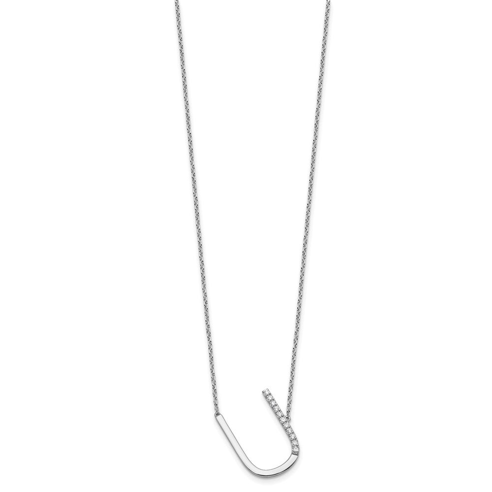 14K White Gold Sideways Diamond Initial U 18 Inch Necklace