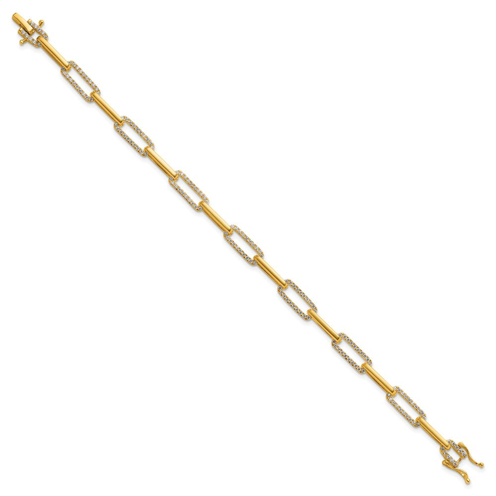 14K Yellow Gold Polished Complete 1.4 carat Diamond Paperclip Link 7 Inch Bracelet