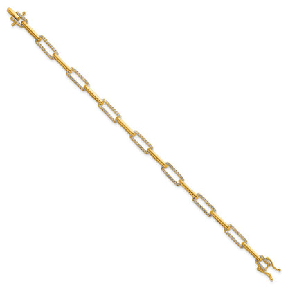 14K Yellow Gold Polished Complete 1.4 carat Diamond Paperclip Link 7 Inch Bracelet
