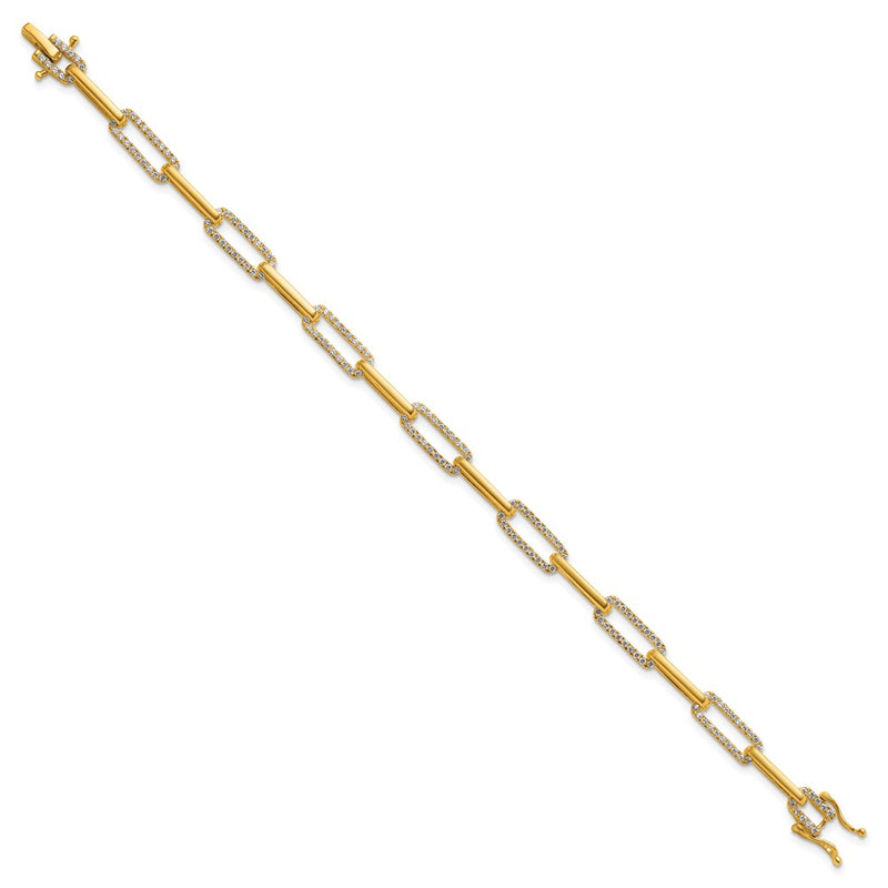 14K Yellow Gold Polished Complete 1.4 carat Diamond Paperclip Link 7 Inch Bracelet