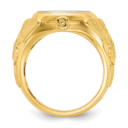 14K Two-Tone Gold Engravable Square with Rounded Corners Signet ring