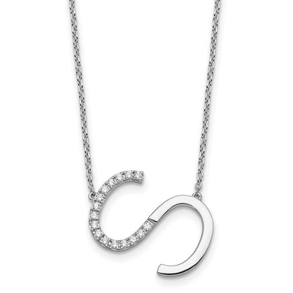 14K White Gold Sideways Diamond Initial S 18 Inch Necklace