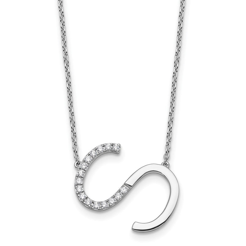 14K White Gold Sideways Diamond Initial S 18 Inch Necklace